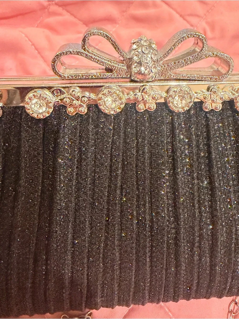 Elegant Black Rhinestone Bow Evening Clutch